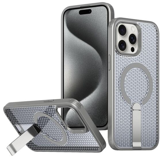 Per iPhone 15 Pro Max Custodia per telefono con supporto MagSafe a nido d'ape (grigio titanio)