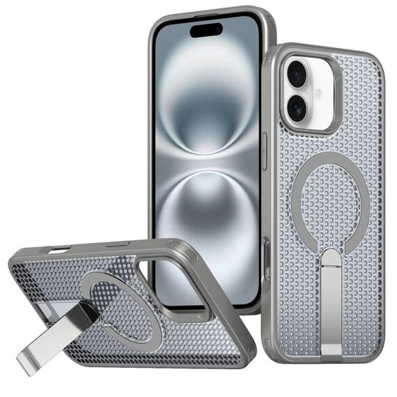Per iPhone 16 Custodia per telefono con supporto MagSafe a nido d'ape (grigio titanio)