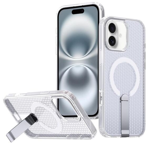 Per iPhone 16 Custodia per telefono con supporto MagSafe a nido d'ape (trasparente satinato)