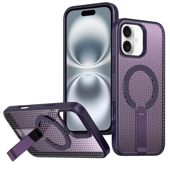 Per iPhone 16 Custodia per telefono con supporto MagSafe a nido d'ape (viola)