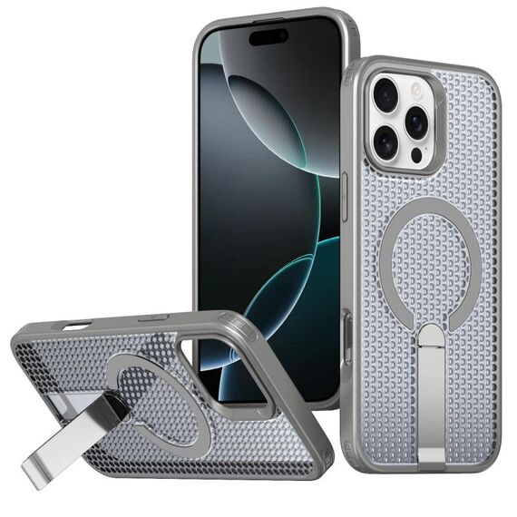 Per iPhone 16 Pro Max Custodia per telefono con supporto MagSafe a nido d'ape (grigio titanio)