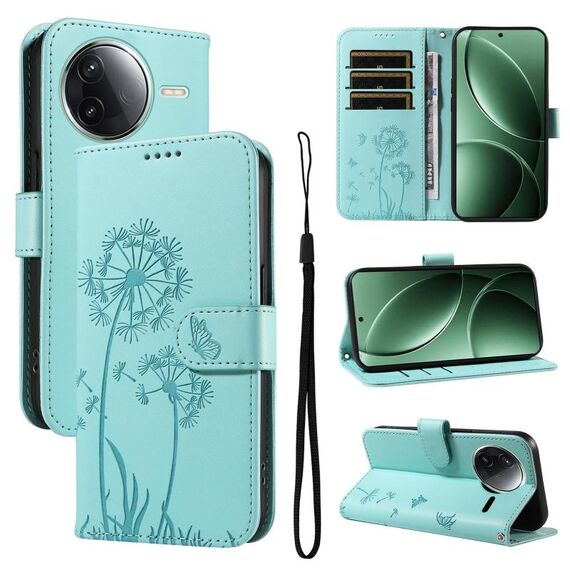 Per Redmi K80 / K80 Pro Custodia in pelle con motivo in rilievo di tarassaco (verde)