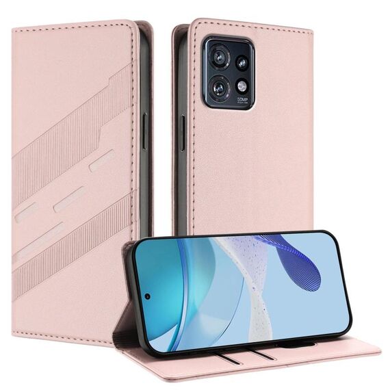 Per Motorola Edge+ 2023 Custodia per telefono in pelle retrò con portafoglio multifunzionale in rilievo (rosa)