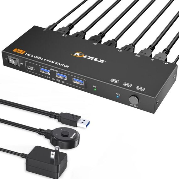 KCEVE KC-KVM9201 Switch KVM per monitor HDMI e USB3.0 8K 60Hz, spina AU