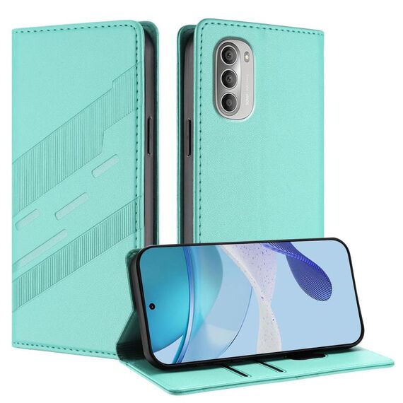 Per Motorola Moto G51 5G Custodia per telefono in pelle retrò con portafoglio multifunzionale in rilievo (verde menta)