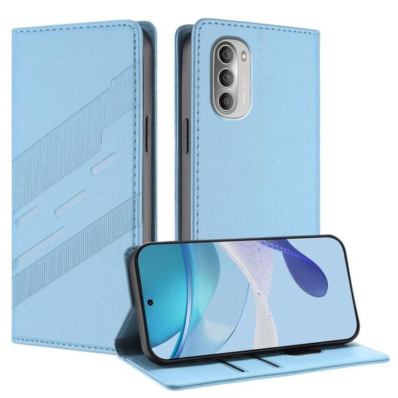 Per Motorola Moto G51 5G Custodia per telefono in pelle retrò con portafoglio multifunzionale in rilievo (azzurro chiaro)