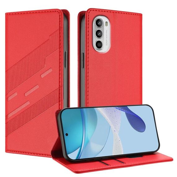 Per Motorola Moto G52 Custodia per telefono in pelle retrò con portafoglio multifunzionale in rilievo (rosso)