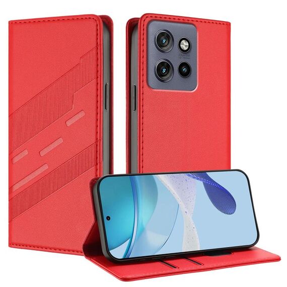 Per Motorola Edge 50 Neo Custodia per telefono in pelle retrò multifunzionale con portafoglio in rilievo (rosso)