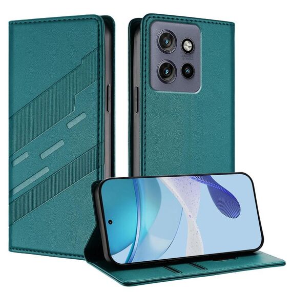 Per Motorola Edge 50 Neo Custodia per telefono in pelle retrò multifunzionale con portafoglio in rilievo (verde scuro)