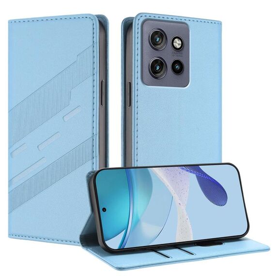 Per Motorola Edge 50 Neo Custodia per telefono in pelle retrò multifunzionale con stampa in rilievo (azzurro chiaro)