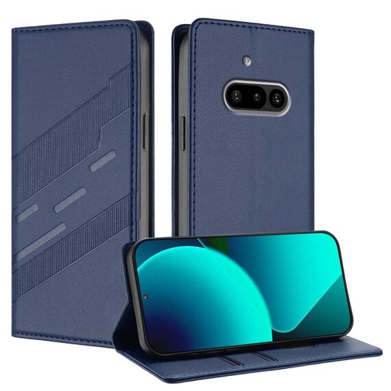 Per Nothing Phone 3a Portafoglio multifunzionale in rilievo in pelle retrò per telefono (blu scuro)