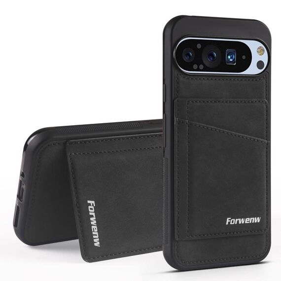 Per Google Pixel 9 Pro XL Forwenw F8 Series 2 in 1 Custodia in pelle con slot per schede magnetiche (nero)