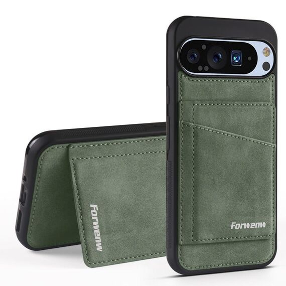 Per Google Pixel 9 Pro XL Forwenw F8 Series 2 in 1 Custodia in pelle con slot per schede magnetiche (verde)