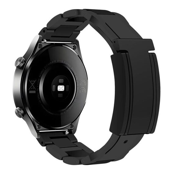 Cinturino per orologio in gomma in acciaio inossidabile con fibbia magnetica pieghevole da 20 mm (nero + nero)