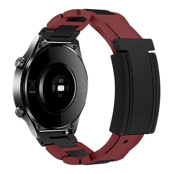 Cinturino per orologio in gomma in acciaio inossidabile con fibbia magnetica pieghevole da 20 mm (rosso vino + nero)