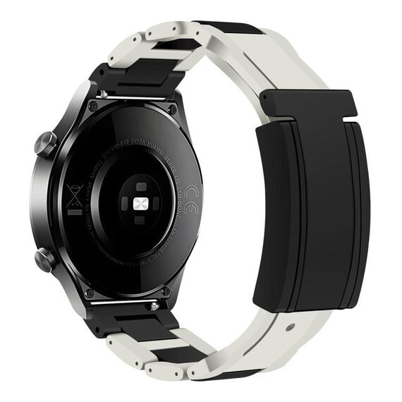 Cinturino per orologio in gomma in acciaio inossidabile con fibbia magnetica pieghevole da 20 mm (bianco + nero)