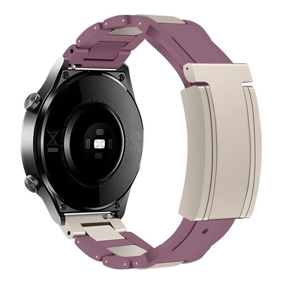 Cinturino per orologio in gomma in acciaio inossidabile con fibbia magnetica pieghevole da 20 mm (viola + luce stellare)