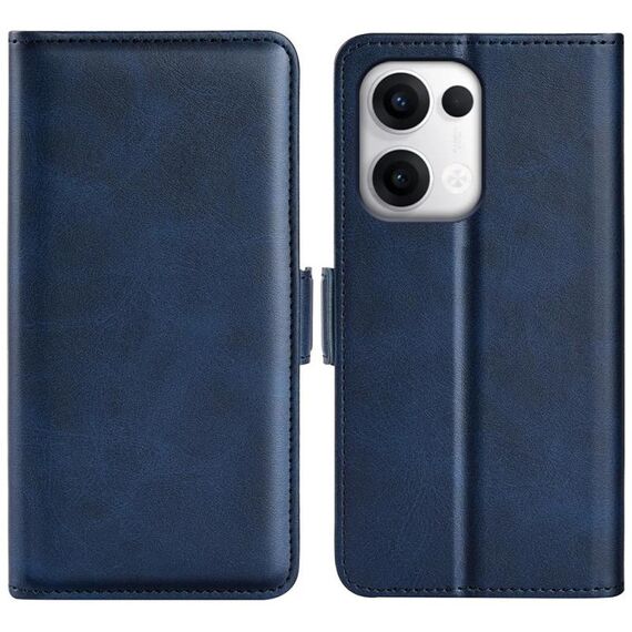Custodia in pelle con chiusura magnetica orizzontale a doppio lato per OPPO Reno13 5G (blu scuro)