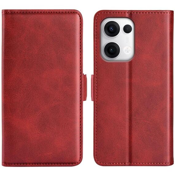 Custodia in pelle con chiusura magnetica orizzontale a doppio lato per OPPO Reno13 5G (rossa)