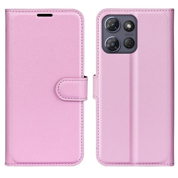 Custodia a libro orizzontale in pelle con supporto per Motorola Moto G Power 2025 con texture Litchi (rosa)