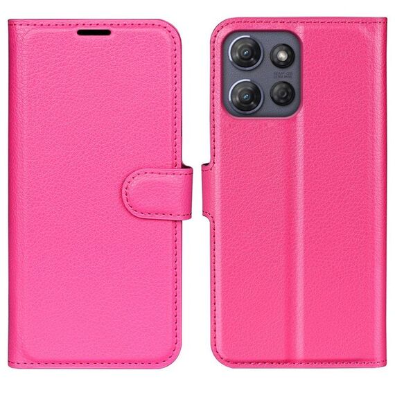 Custodia a libro orizzontale in pelle con supporto per Motorola Moto G Power 2025 con texture Litchi (rosso rosa)