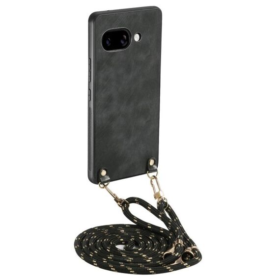 Per Google Pixel 9a Custodia per telefono in pelle vintage con retro in PC e tracolla (nero)