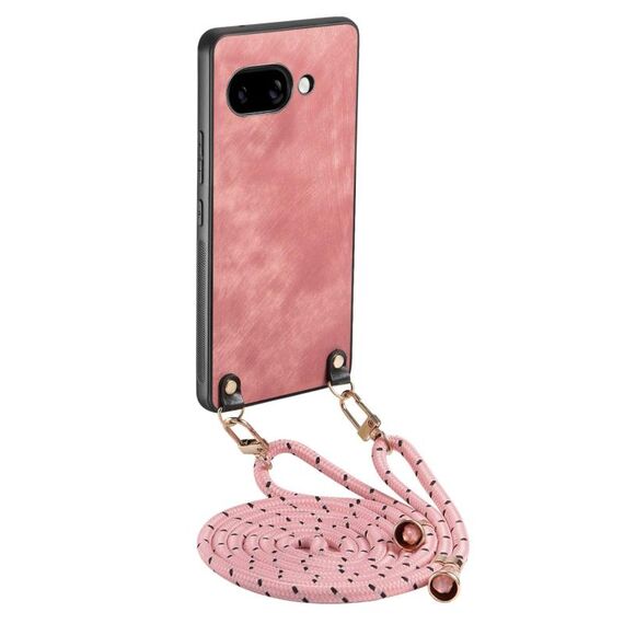 Per Google Pixel 9a Custodia per telefono in pelle vintage con retro in PC e tracolla (rosa)