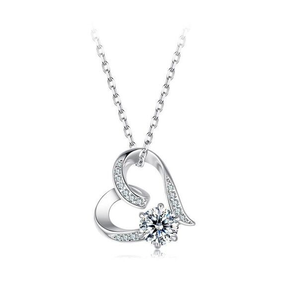 Collana in argento sterling S925 con moissanite a forma di cuore con amore eterno (MSN045)