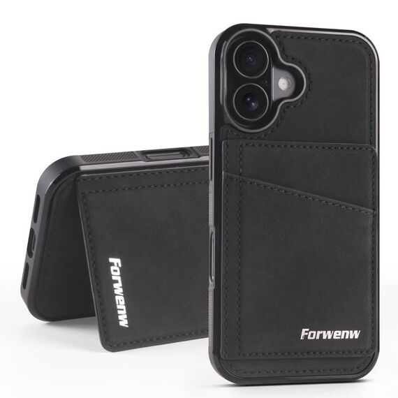 Per iPhone 16 Forwenw F8 Series 2 in 1 Custodia per telefono in pelle con slot per schede magnetiche (nero)