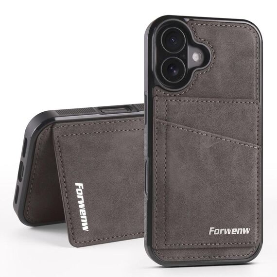 Per iPhone 16 Forwenw F8 Series 2 in 1 Custodia per telefono in pelle con slot per schede magnetiche (grigio)