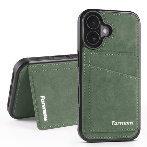 Per iPhone 16 Forwenw F8 Series 2 in 1 Custodia per telefono in pelle con slot per schede magnetiche (verde)