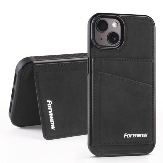 Per iPhone 15 Forwenw F8 Series 2 in 1 Custodia in pelle per telefono con slot per carte magnetiche (nero)