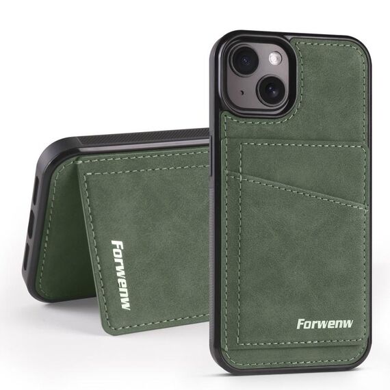 Per iPhone 15 Forwenw F8 Series 2 in 1 Custodia in pelle per telefono con slot per schede magnetiche (verde)