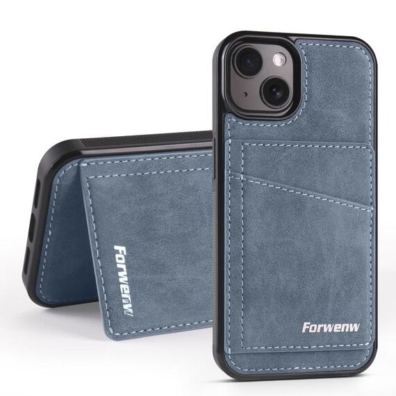 Per iPhone 15 Forwenw F8 Series 2 in 1 Custodia per telefono in pelle con slot per schede magnetiche (blu)