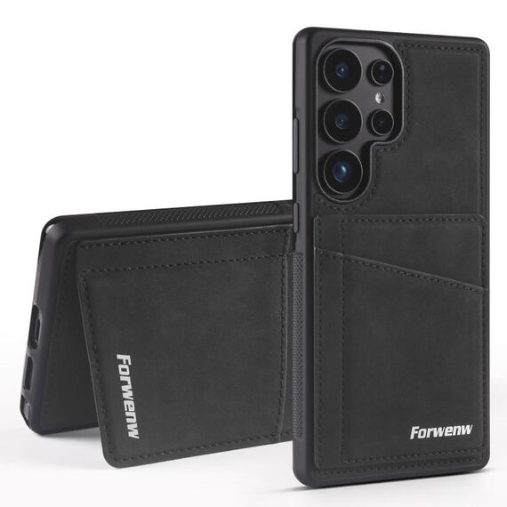 Per Samsung Galaxy S22 Ultra 5G Forwenw F8 Series 2 in 1 Custodia in pelle con slot per schede magnetiche (nero)