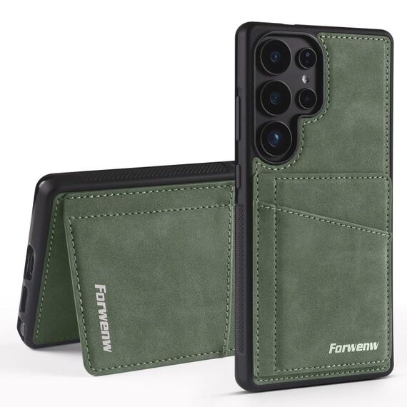 Per Samsung Galaxy S22 Ultra 5G Forwenw F8 Series 2 in 1 Custodia in pelle con slot per schede magnetiche (verde)