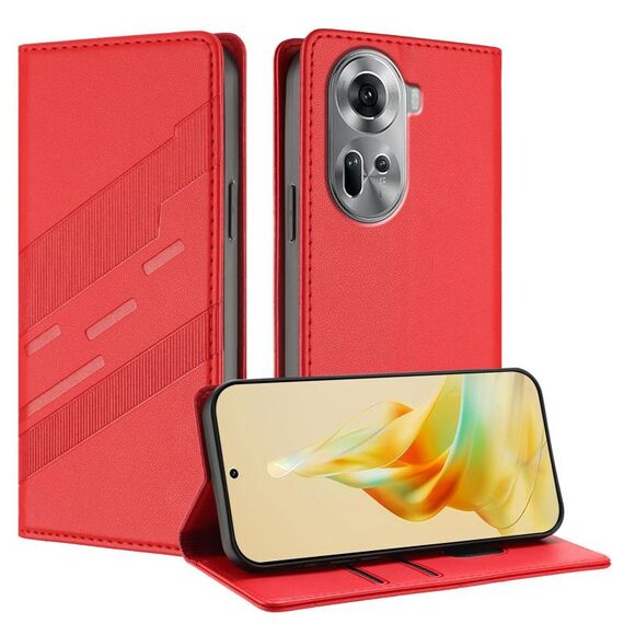 Per OPPO Reno11 Global Embossed Multi-funzionale Portafoglio Retro Custodia per telefono in pelle (rosso)