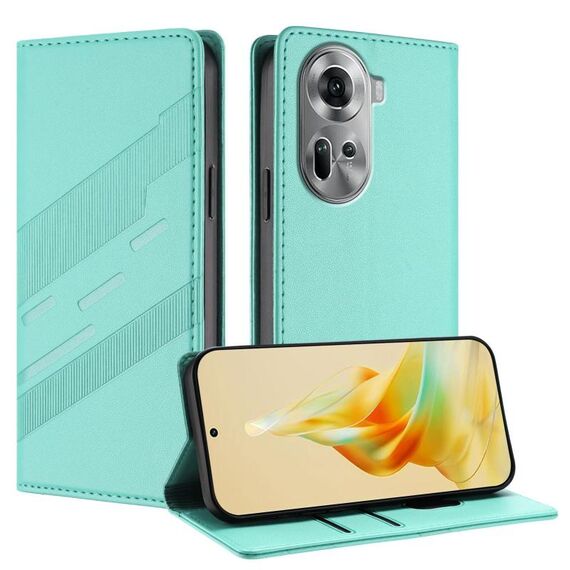Per OPPO Reno11 Global Embossed Multi-funzionale Portafoglio Retro Custodia per telefono in pelle (verde menta)