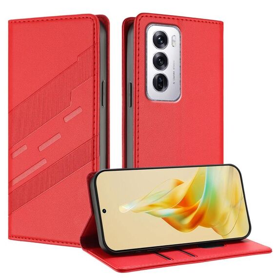 Per OPPO Reno12 5G Custodia per telefono in pelle retrò con portafoglio multifunzionale in rilievo (rosso)