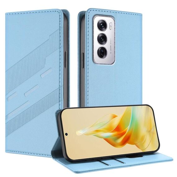 Per OPPO Reno12 5G Custodia per telefono in pelle retrò con portafoglio multifunzionale in rilievo (azzurro chiaro)