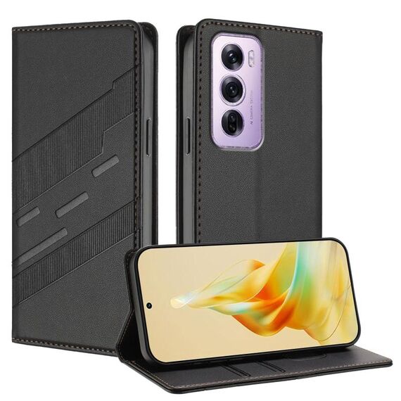 Per OPPO Reno12 Pro 5G Custodia per telefono in pelle retrò con portafoglio multifunzionale in rilievo (nero)