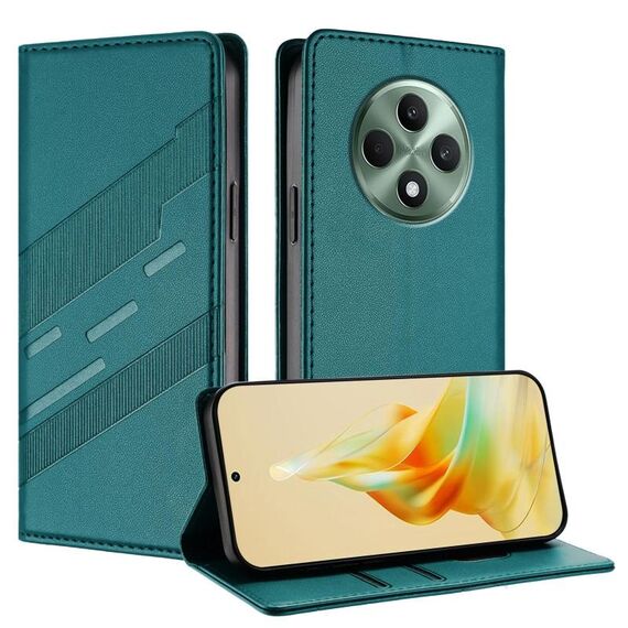 Per OPPO Reno12 F Custodia per telefono in pelle retrò multifunzionale in rilievo (verde scuro)