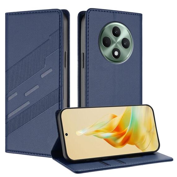 Per OPPO Reno12 F Custodia per telefono in pelle retrò con portafoglio multifunzionale in rilievo (blu scuro)