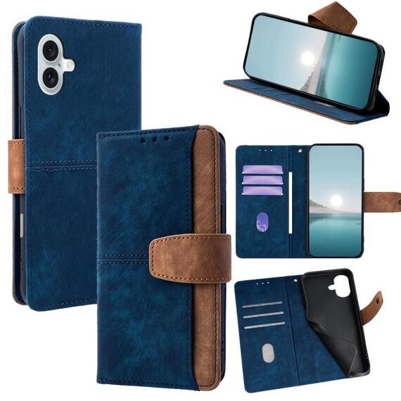 Per iPhone 16 Custodia per telefono con blocco RFID in pelle con cuciture colorate (blu)
