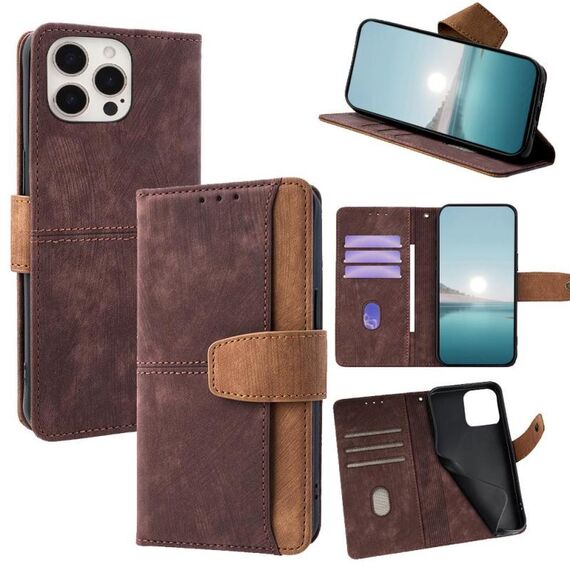 Per iPhone 15 Pro Custodia per telefono in pelle con cuciture colorate e protezione RFID (marrone)