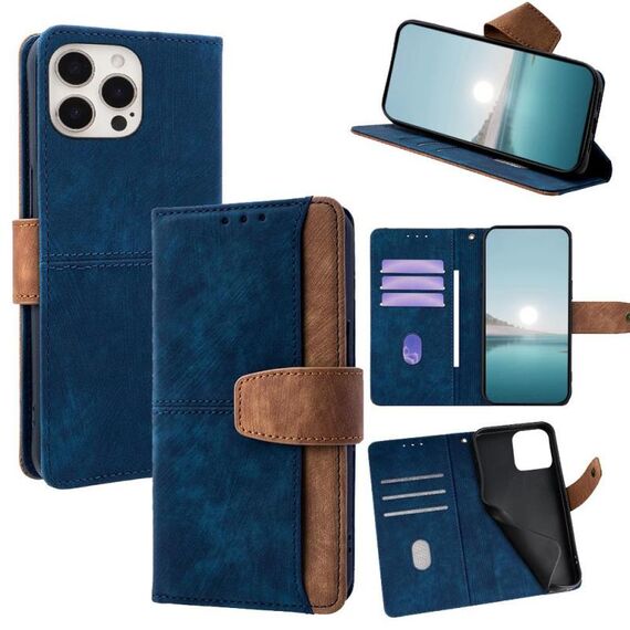 Per iPhone 14 Pro Custodia per telefono in pelle con cuciture colorate e protezione RFID (blu)