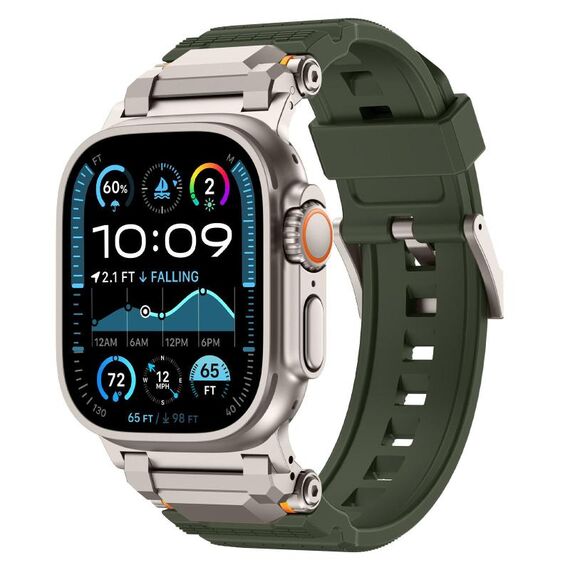 Per Apple Watch 46mm / 49mm / 45mm / 44mm Cinturino per orologio in TPU con connettore in acciaio inossidabile (verde + titanio)