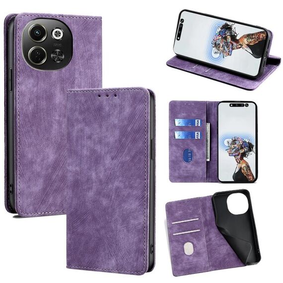 Per Tecno Pova 6 Neo 5G RFID Anti-furto Spazzola Magnetico Custodia in Pelle per Telefono (Viola)