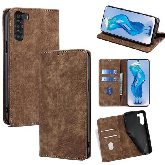 Per ZTE nubia S 5G A403ZT RFID Anti-furto Spazzola Magnetico Custodia in Pelle per Telefono (Marrone)
