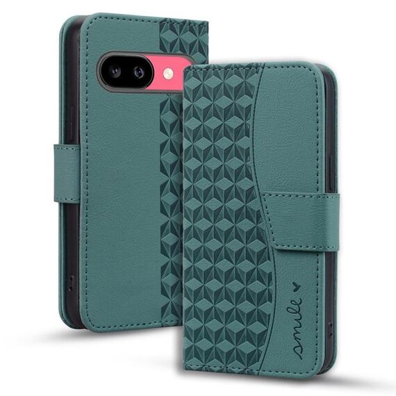 Per Google Pixel 9a Business Diamond Buckle Custodia in pelle con cordino (verde)